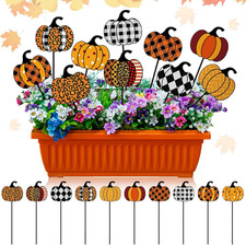 10 Pcs Fall Pumpkin Metal Garden Stakes Autumn Colorful Pumpkin Yard Signs Thank