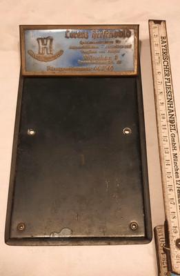 Altes Klemmbrett ''Lorenz Hirschbold, München'', Blech, 40er/50er Jahre