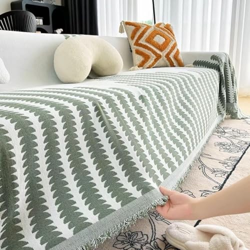 Sofa Covers with Tassel Washable Couch Covers Chenille Anti 71" x 78.7" Green - Picture 7 of 7