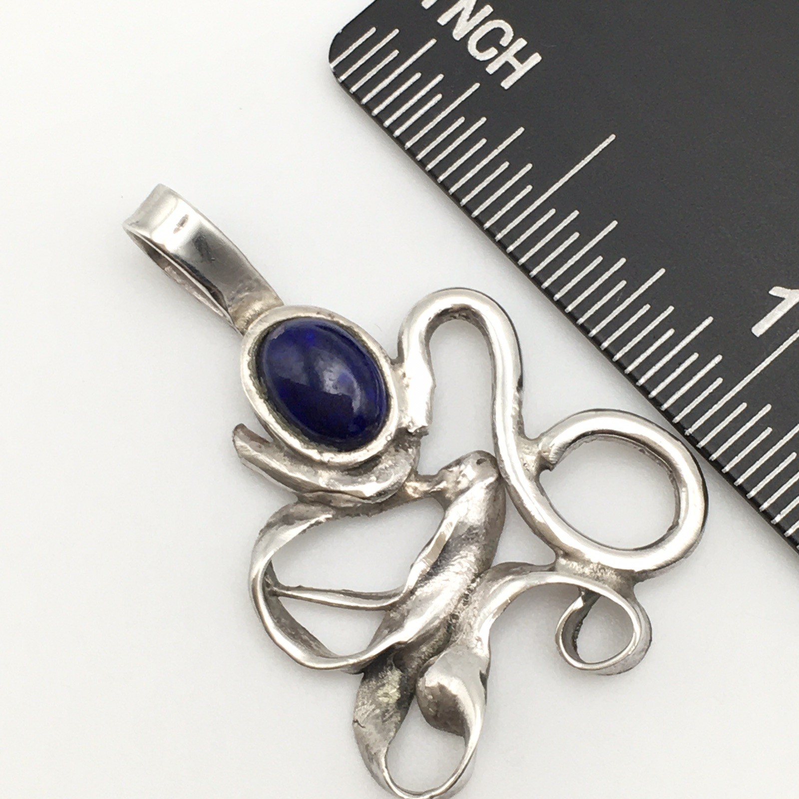 Vintage Sterling Silver Blue Abstract Swirl Design Pendant Tested 2.9g #85