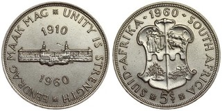 South Africa 5 Shillings 1960 Elizabeth II 50 Years of the Union Silver