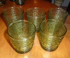VINTAGE 60s 70s ANCHOR HOCKING GLASS GREEN SORENO 3.25" JUICE TUMBLERS Set of 5