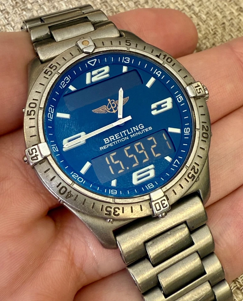 ✅ Breitling Aeroespacial Titanio 40mm Increíble Esfera Azul Marino Cuarzo Ref E65062 ✅ Foto 2 de 4