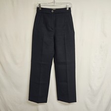 Sezane Damon Trousers Womens 34 (US Sz 2)Navy Blue Wide Leg High Waisted Pleats