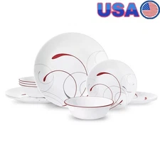 12-Piece Dinnerware Set Vitrelle Glass Microwave Safe Durable Non-Porous Design