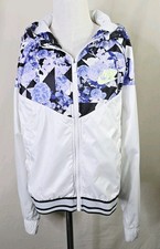 Nike Girls Windbreaker Jacket XL White Purple Floral Hooded Full Zip Excellent