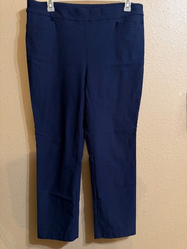 CHICO'S STRAIGHT LEG PANTS CHICO'S SZ 3 REG (16) NAVY BLUE STRETCH PULL ON