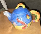 Ceramic Sea Life Tea Pot, Blue Yellow Multicolor Glossy Round Decorative — photo 1