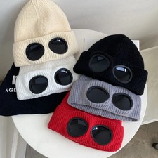 Winter Warm Beanie Hats Women Men Winter Windproof Glasses Knitted Ski Mask Cap