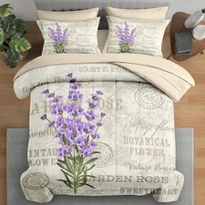 Comforter Set Queen Size, Vintage Lavender Flower 7 Pcs Bedding for Kids and ...