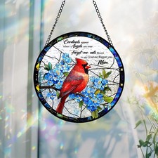 Cardinal Stained Glass Suncatcher, Mom Memorial Gift, Forget Me Not Window Art