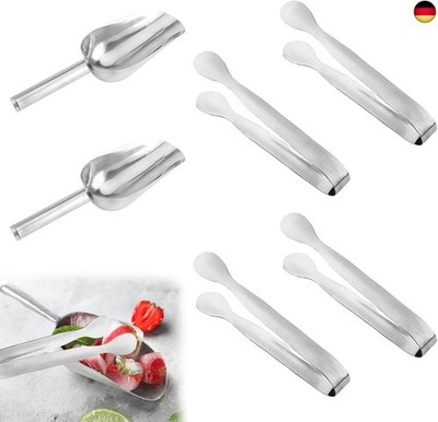 Edelstahl Zuckerzange Set, 4 Stücke Zuckerzange und 2 Stücke Eisschaufel, E