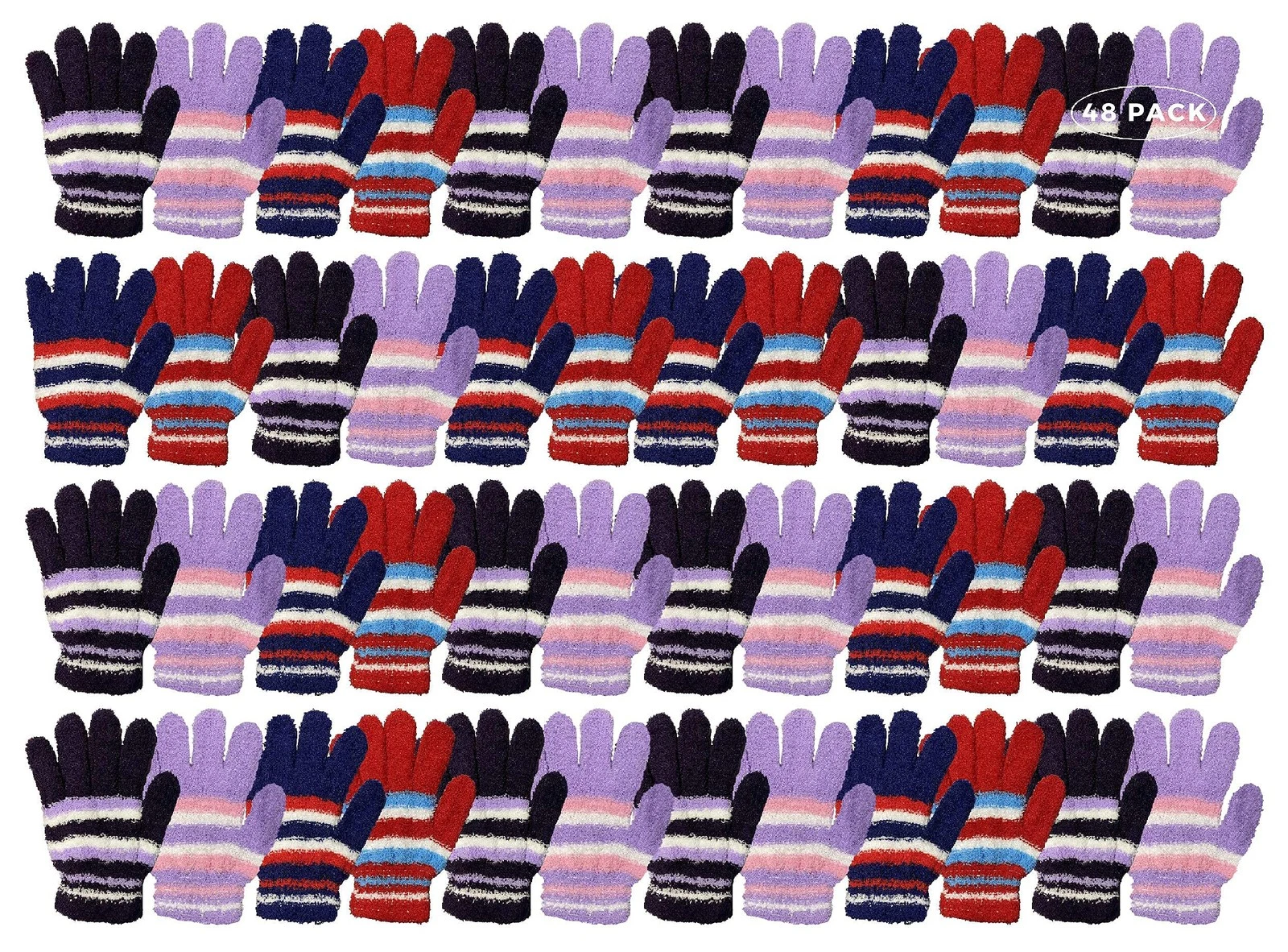 48 Pairs Yacht & Smith Women's Striped Fuzzy Gloves Assorted