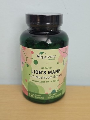 Vegavero Lion s Mane 10:1 Mushroom Extract 120 Capsules Organic Exp 02/2028
