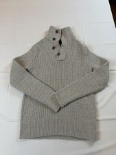 Banana Republic Gray Button Mock Neck Sweater Men  s S Ribbed Knit Cotton Blend