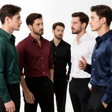 Men's Silk Shirt Button Down Shirt Casual Formal Shirt Jacket Long Sleeve Shirt