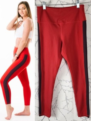 Zyia Red Stretch Knit Loyalty Stripe High Waist 7/8 Leggings | Women's S