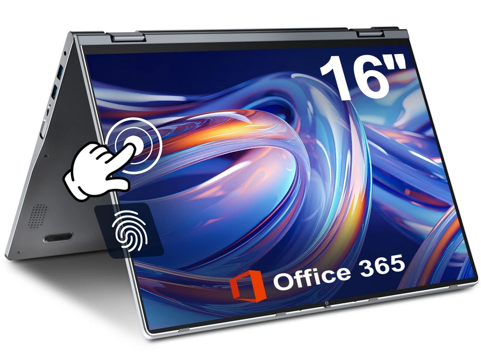 Jumper 16 Zoll 2-in-1 Convertible Touchscreen Laptop mit Fingerabdruckleser