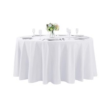 120 Inch White Round Washable Polyester Dining Room Decorative Tablecloth Tab