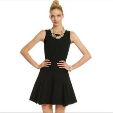 Halston Heritage Black Ponte Sleeveless Fit-& Flare Dress w/Princess Seams 6 NWT