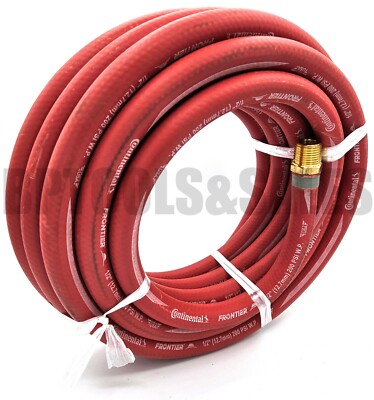 25ft x 1/2'' ID Continental Red Rubber Hose Air Tool Compressor 1/4'' NPT Made USA