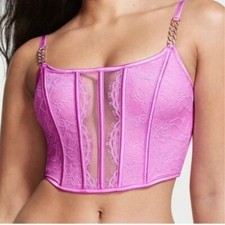 Victoria s Secret Purple Lace Bustier Corset with Chain Strap Women's Size Large