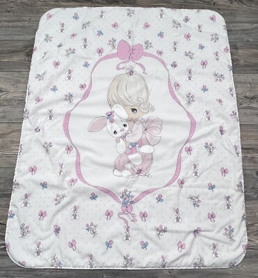 VTG Precious Moments Quilt Baby Blanket Nursery Crib Comforter Bunny Rabbit