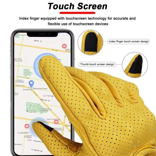 Leather Touch Screen Vintage Goatskin Motorcycle Gloves Glove Black Motorbike - Picture 5 of 26