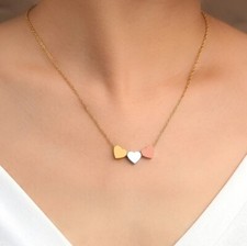 Women's Fashion 18K Gold Plated Stainless Steel Cute Heart Charm Necklace Chain