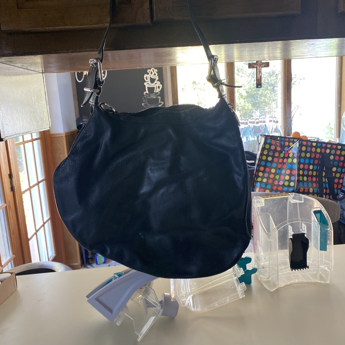 Fendi Black Leather Hobo Bag With silver Hardware vintage