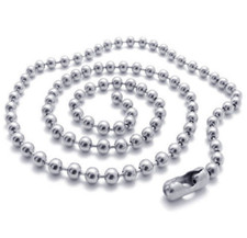 2Pcs stainless steel Silver 2mm ball beads necklace chain link Dog Tag 16-36"