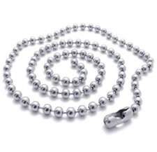 2Pcs stainless steel Silver 2mm ball beads necklace chain link Dog Tag 16-36"