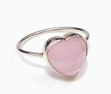 Natural Rose Quartz Gemstone 925 Sterling Silver Handmade Heart Ring Sz 6.5