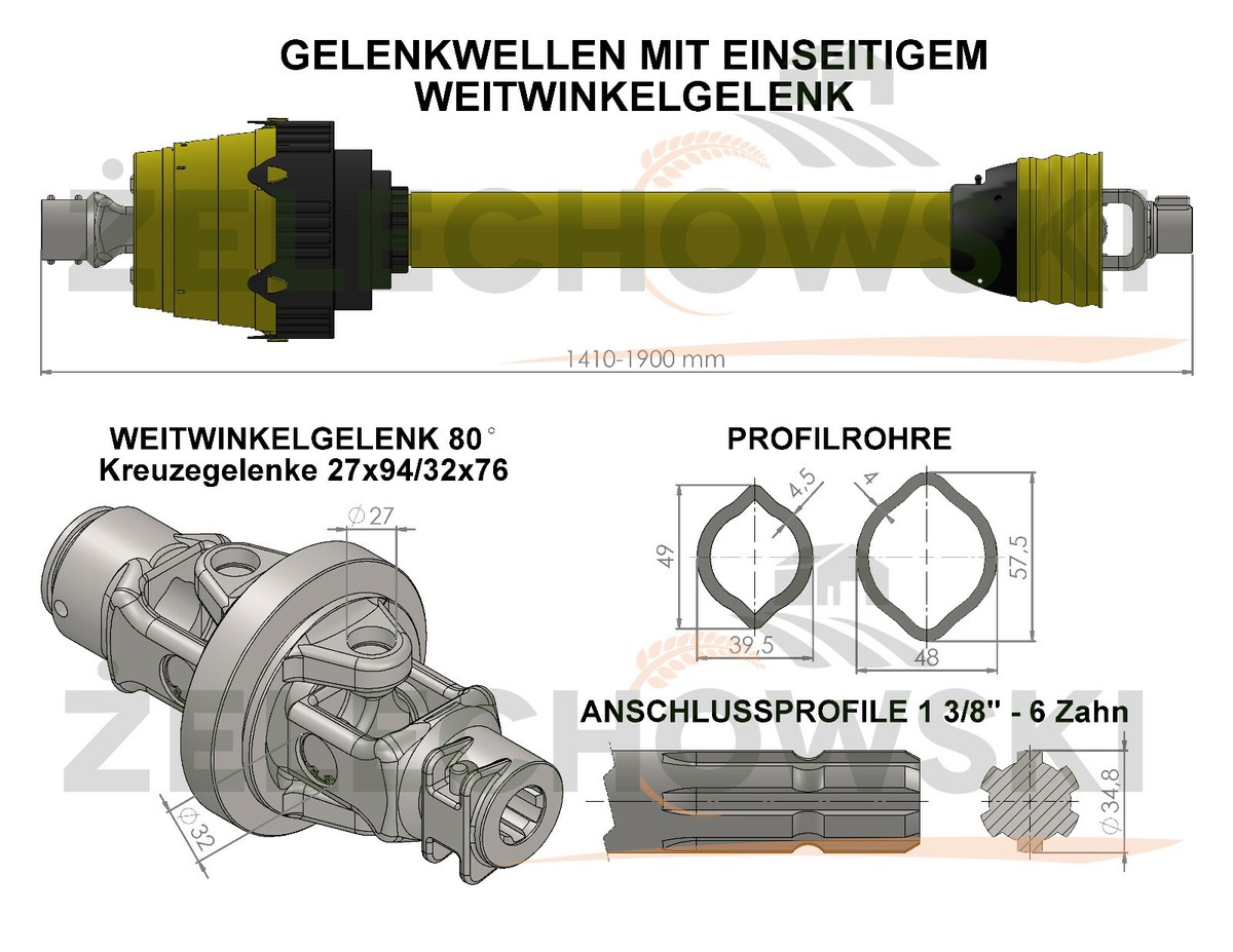 Gelenkwelle / Zapfwelle 86-115 Cm / 33 PS