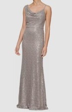 Alex Evenings Women's Beige Sequin Cowl-Neck Draped Gown Dress Size 4