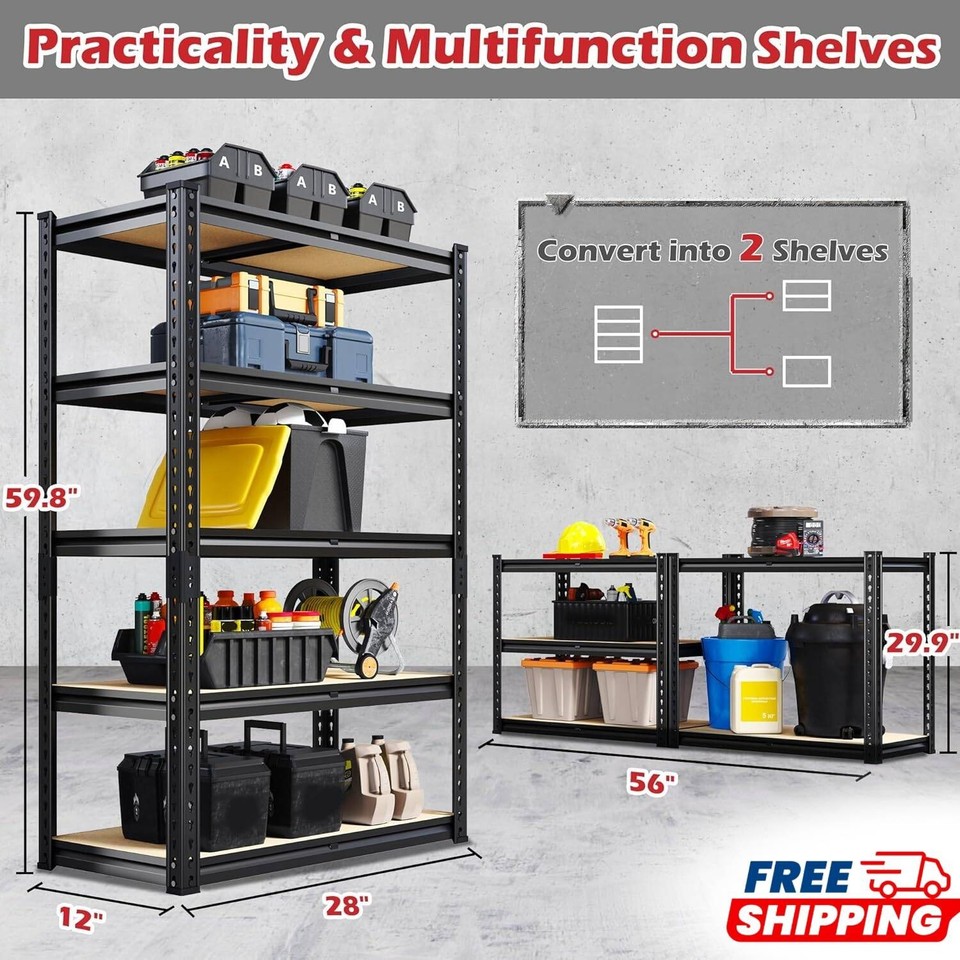 5 Tier Heavy Duty Storage Shelve Adjustable Shelving Units Warehouse ...