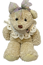 VTG First and Main Chantilly Tan Furry Plush Bear Collar and Ribbon 15" No 1256