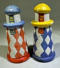 Vintage hand painted porcelain lighthouse salt and pepper shakers