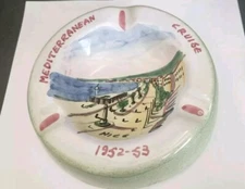 Vintage Mediterranean Cruise 1952-1953 Ceramic Ashtray Cigarette Cigar Handpaint