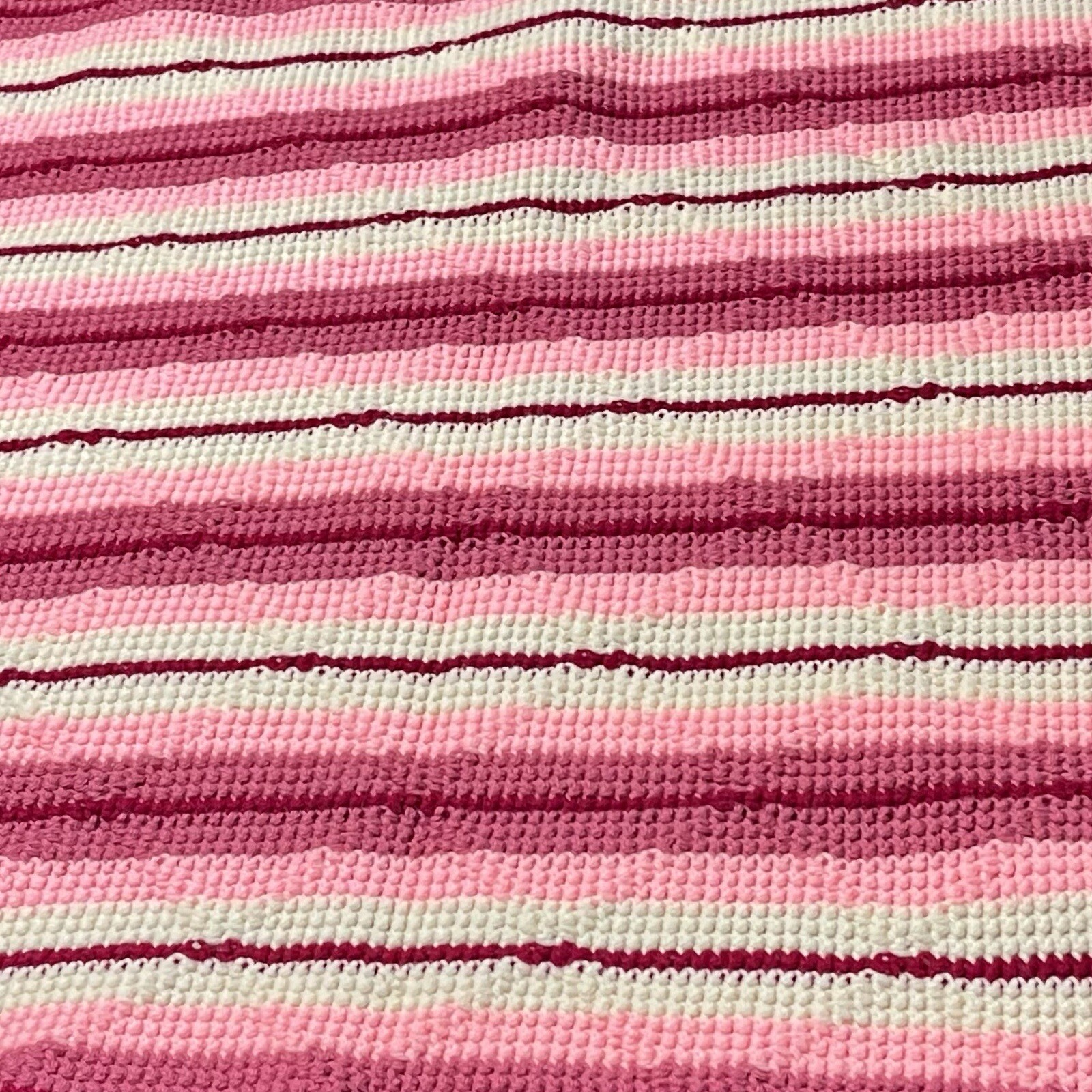 Handmade Knitted Afghan Aztec 78” x 45” Pink Cream Mauve Fringe Blanket