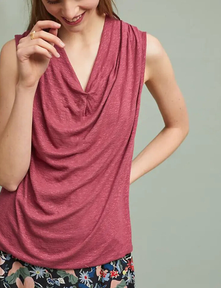 Anthropologie Akemi + Kin Tibby Draped Neck Top Large Berry Pink