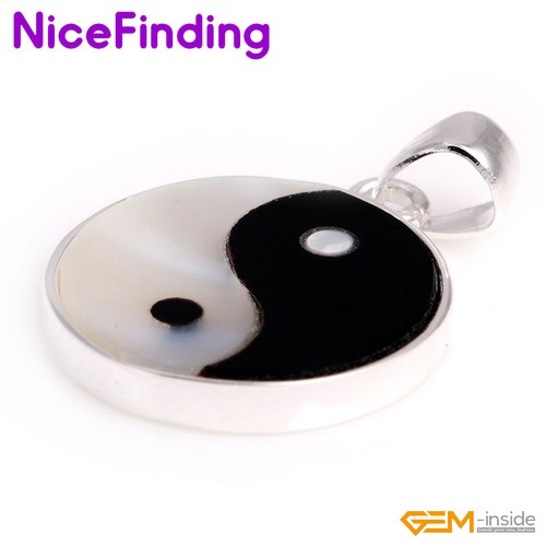 Chinese TaiJi Ying Yang Shell Pendant Silver Jewelry Necklace Enhancer Pendant - Picture 2 of 15