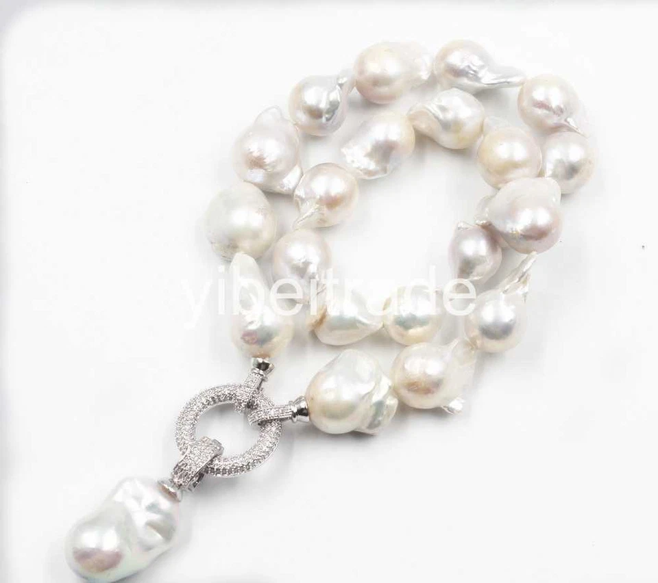 encanto 15-23 mm blanco barroco keshi renacido collar de perlas del mar del sur 19 pulgadas Foto 2 de 2