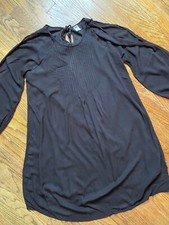 Old Navy Puff Sleeve Cutouts Modesty Tie Neck Relaxed Peasant BLACK Tent Dress S