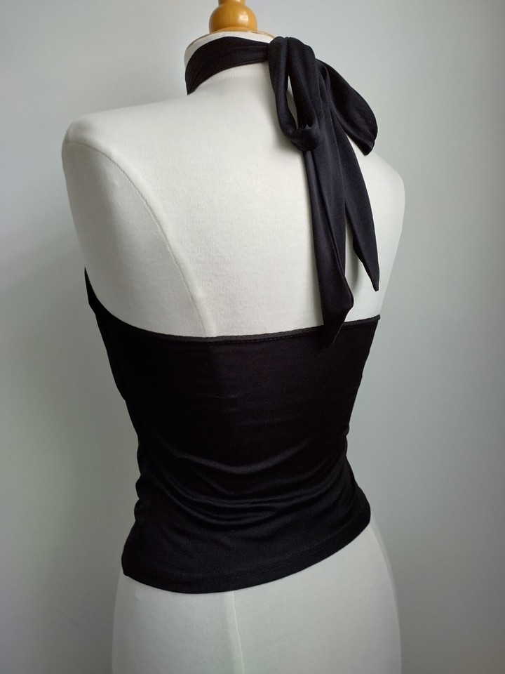 Next Black Halter High Neck Top Size 10 Fitted Waist Tie Back