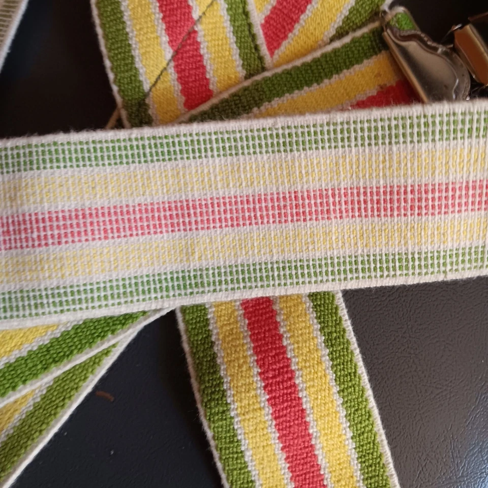 Vintage 80's Multicolor Striped Logger Suspenders With Metal Police Clips - Image 4 of 4