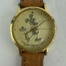 Vintage Lorus Gold Face Mickey Mouse Watch Disney Quartz New Battery Needs Band