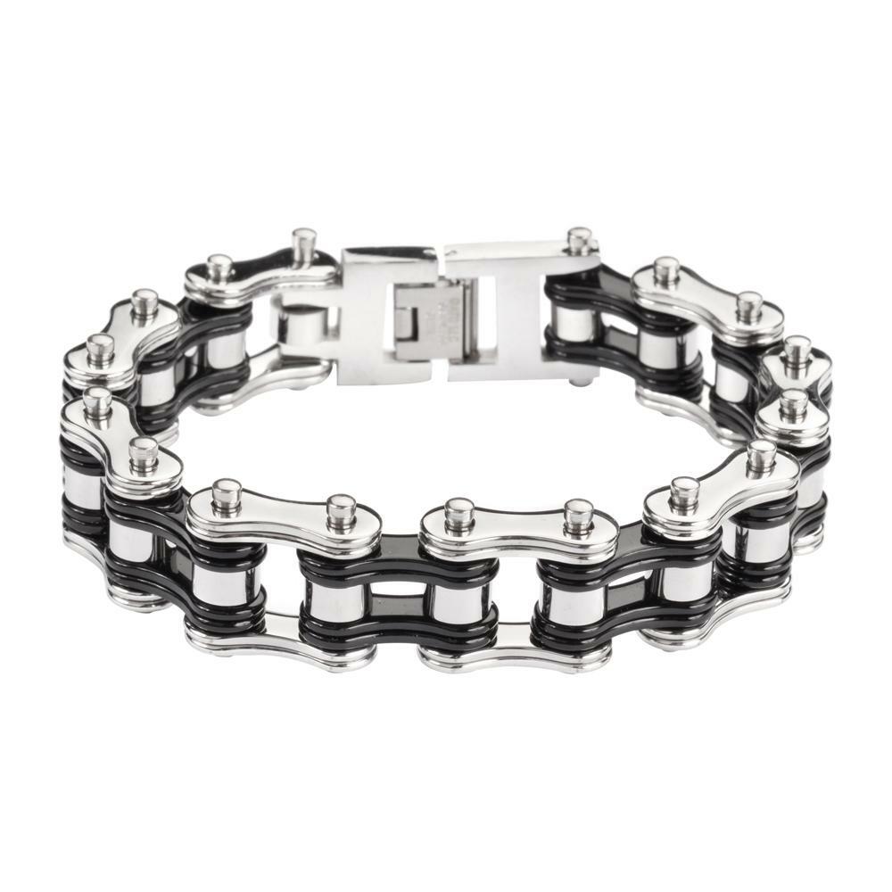 16mm Motorcycle Bike Chain Bracelet Men's Stainless-Steel Silver and Black  65