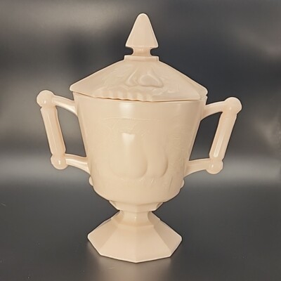Jeannette Vintage 1957 Shell Pink Milk Glass Baltimore Pear Lidded Sugar Bowl 