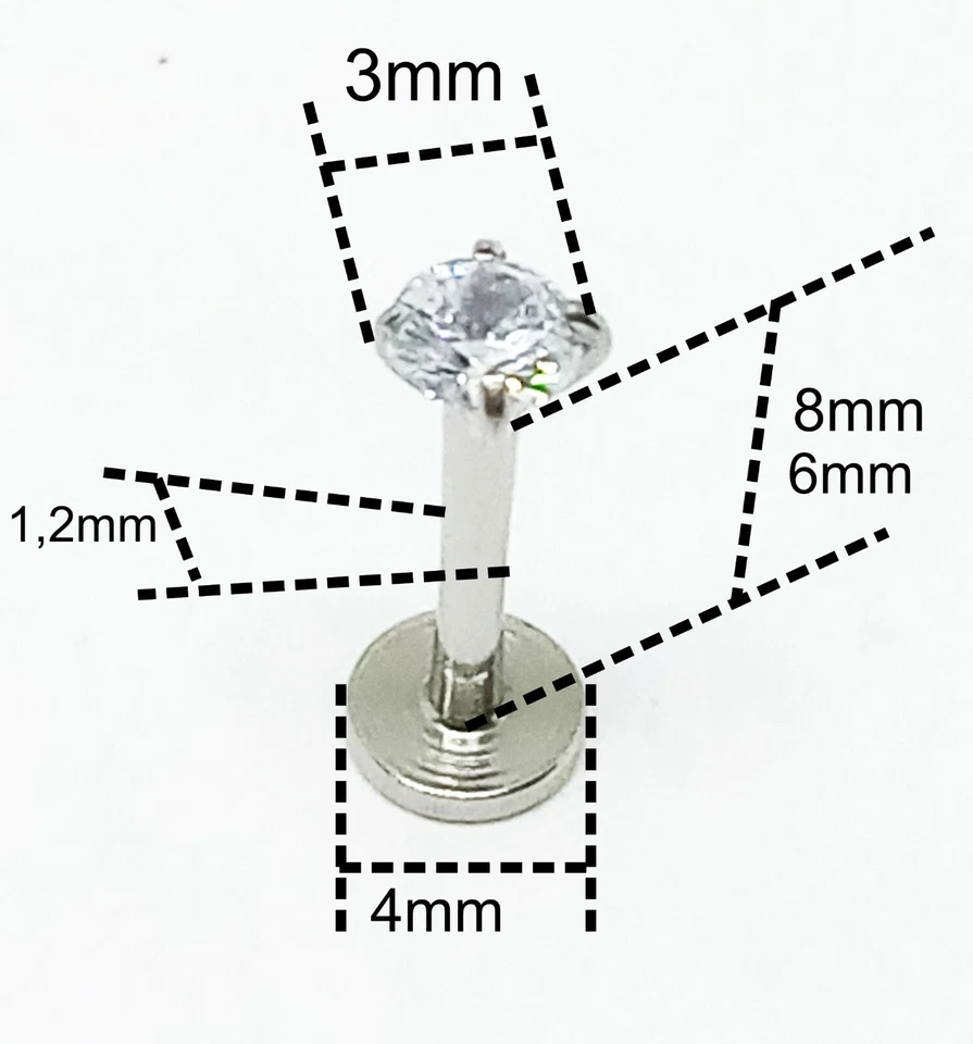 Piercing Labbra Brillantino Tondo Labret Acciaio Chirurgico Tragus Helix - Immagine 4 di 4